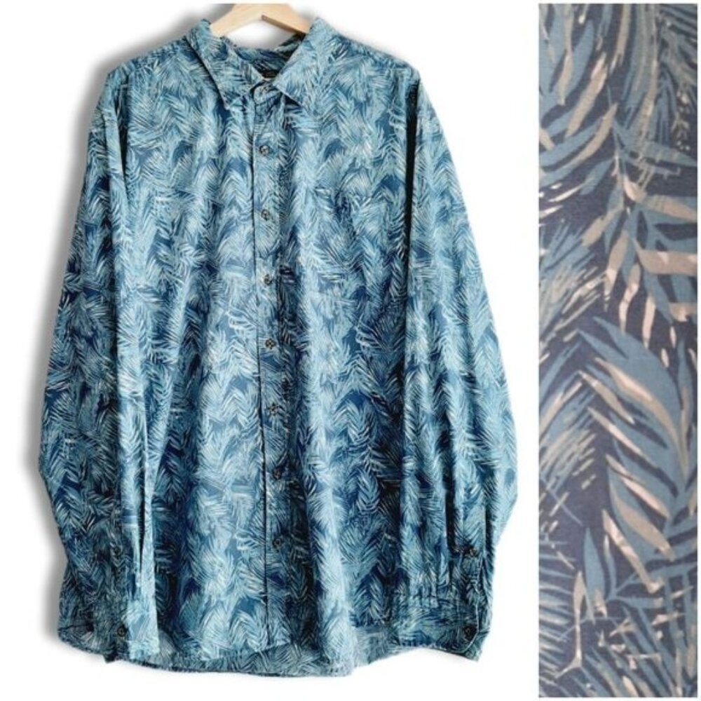 GAP 100% Cotton Classic Fit Button Down Shirt Tropical Print Blue Men's Sz XXL